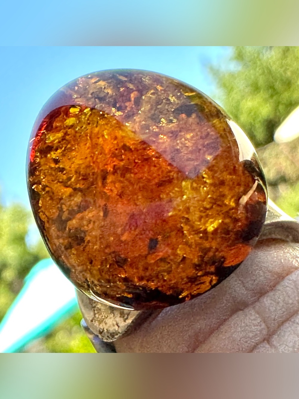 Vintage Cognac Amber Statement Ring Size 7 - Picture 2 of 6